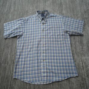 Cm and Company Shirt Men Button Down Blue Vintage Short Sleeve Plaid Large